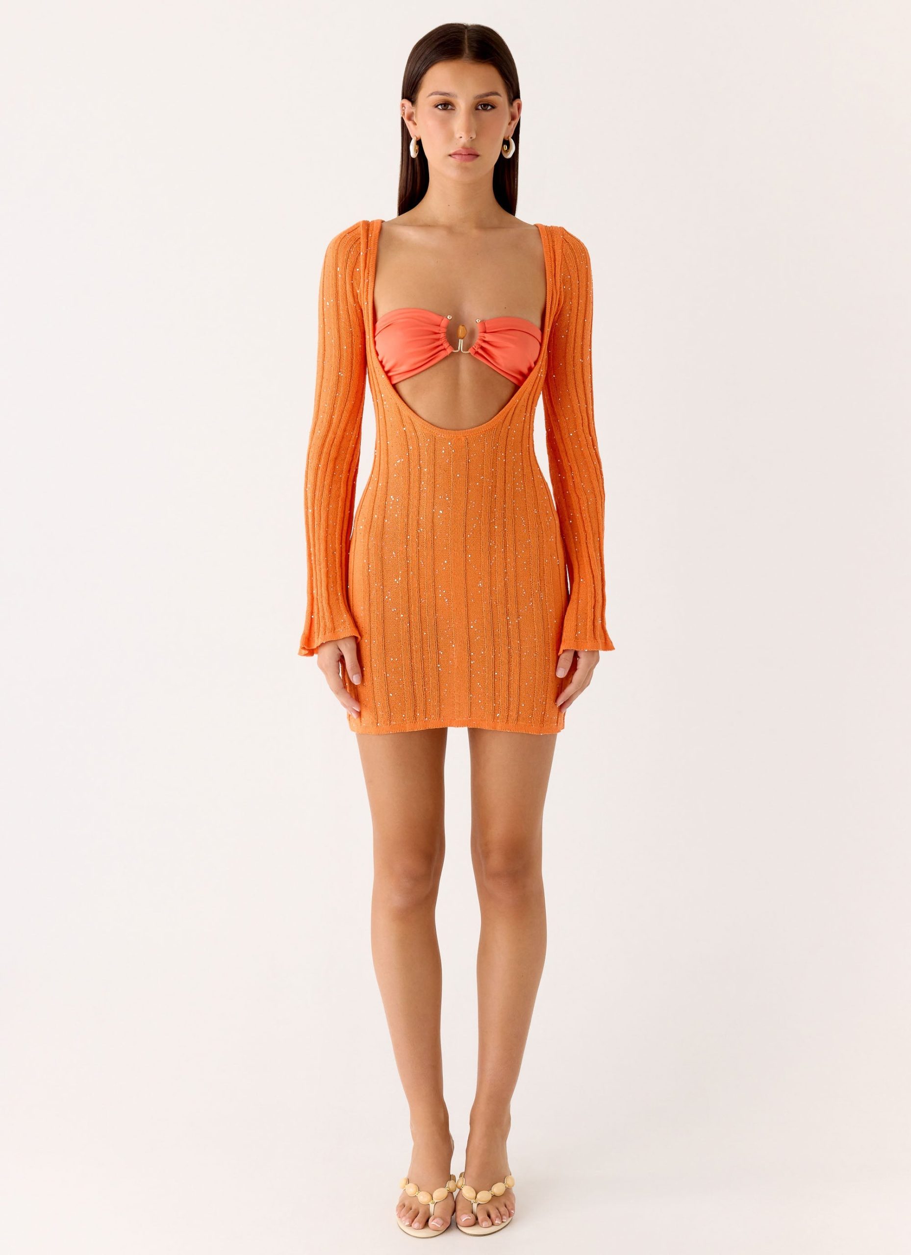 EstrellaLongSleeveKnitMiniDressOrange1Peppermayo