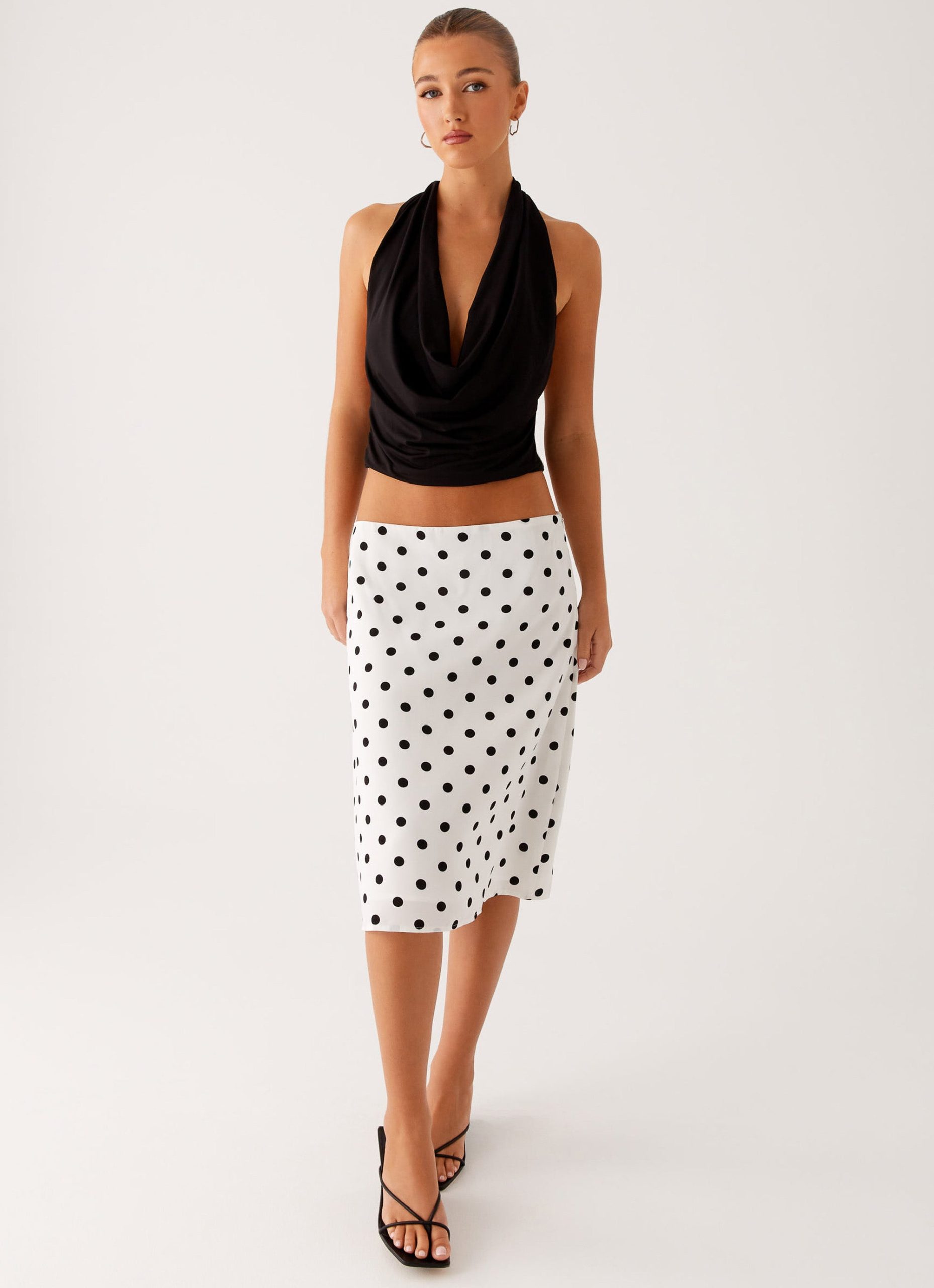 EvokeChoffonMidiSkirtWhitePolka6