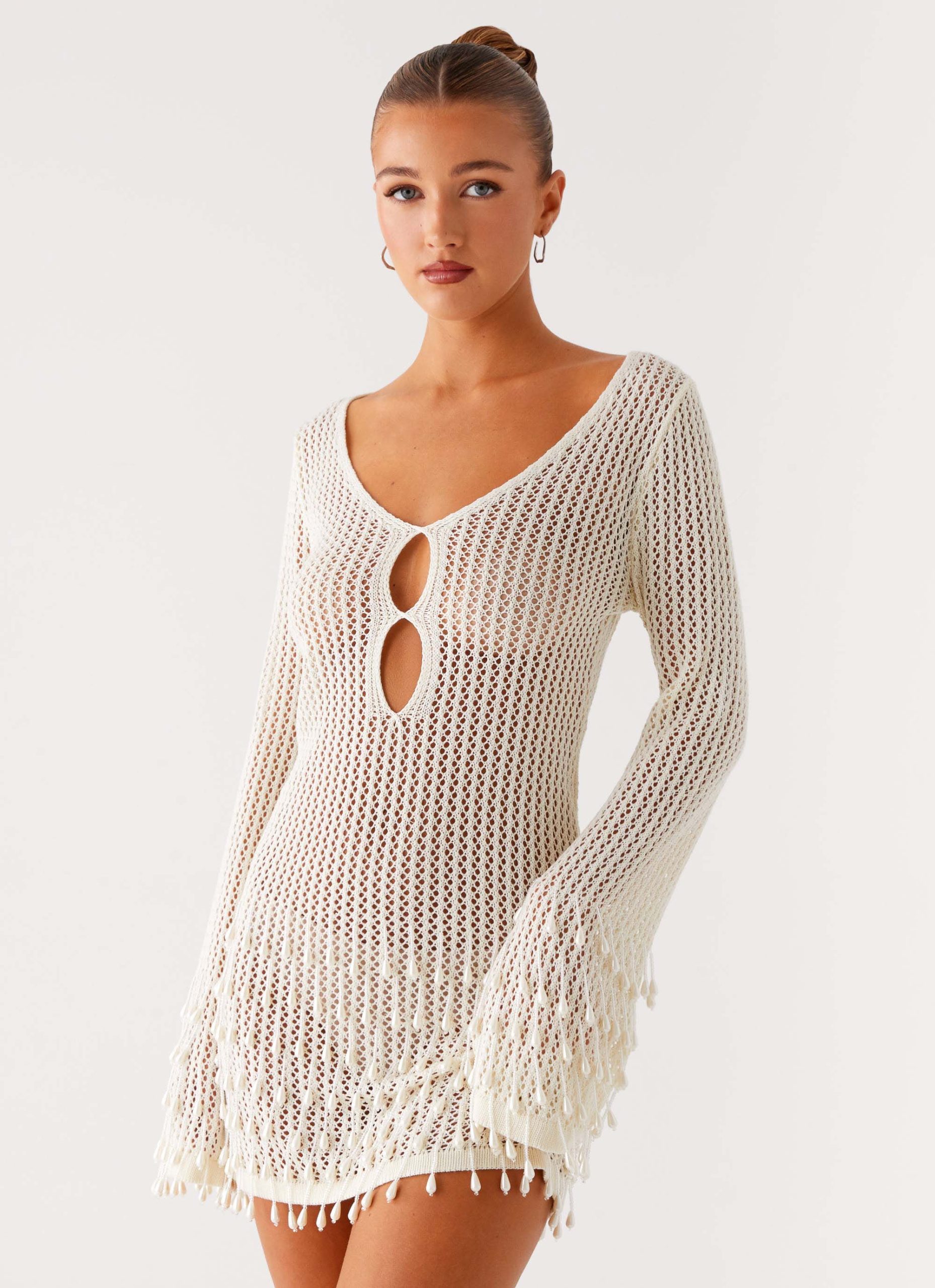 MajesticBeadedCrochetMiniDressIvory4