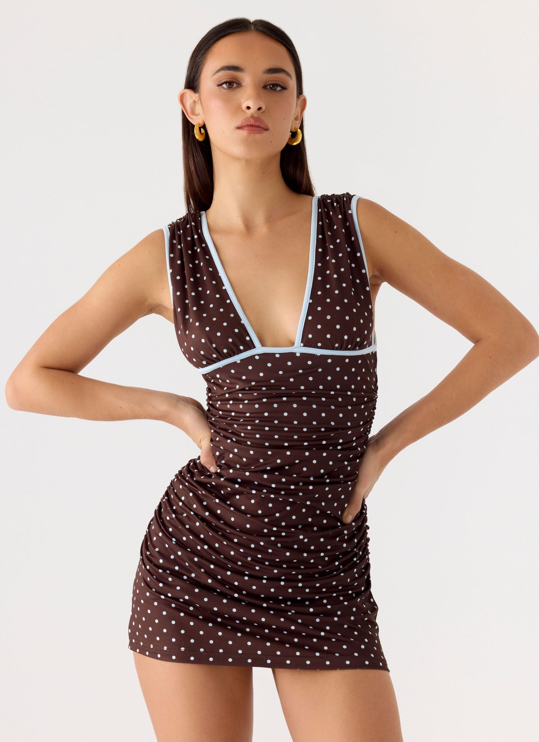 OptionsMiniDressChocolateBluePolkaDot5Peppermayo