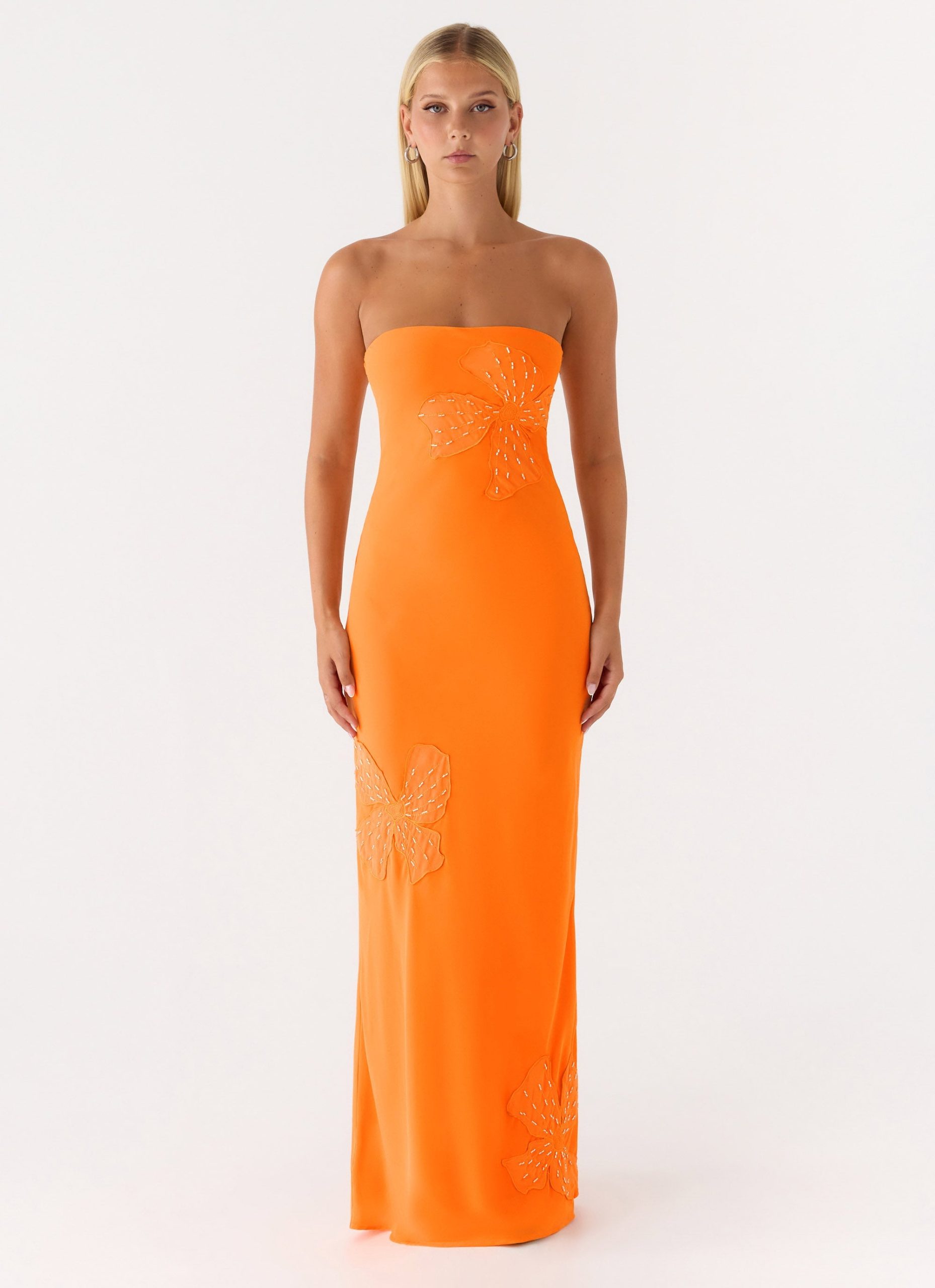 SassafrassBeadedFlowerStraplessMaxiDressOrange1Peppermayo